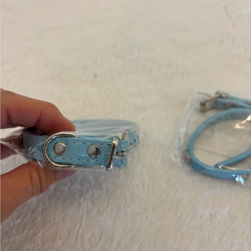 Light Blue Dog Collar with Silver Bone Charm - Picture 3 of 7